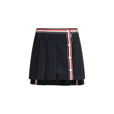 Thom Browne Black Wool Mini Skirt In Blue