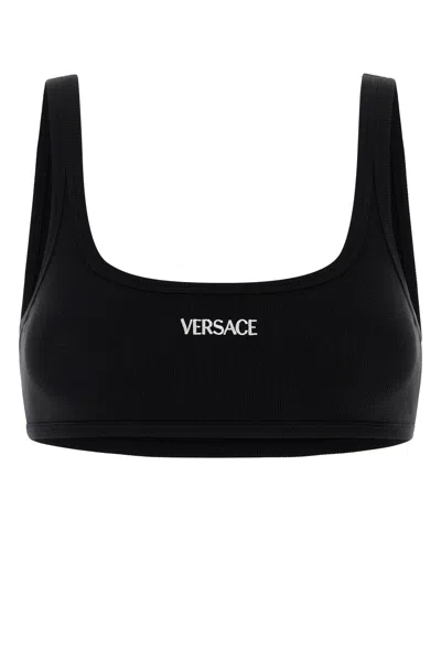 Versace Black Stretch Cotton Bra In Black