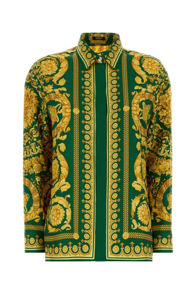 Versace Twill Shirt Shirt And Blouse Green In White
