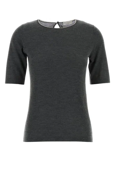 Brunello Cucinelli Cashmere Blend Short Sleeve Sweater In Gray