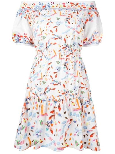 Peter Pilotto Abstract-print Off-the-shoulder Cotton-blend Dress In White