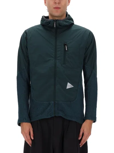 And Wander Green Alpha Direct Polyester Hooded Jacket In Green