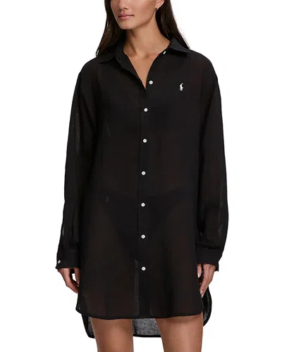 Polo Ralph Lauren Boyfriend Shirt Swim Cover-up In Black