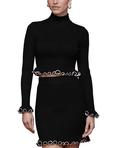 Avec Les Filles Curl Trim Mock Neck Top In Black