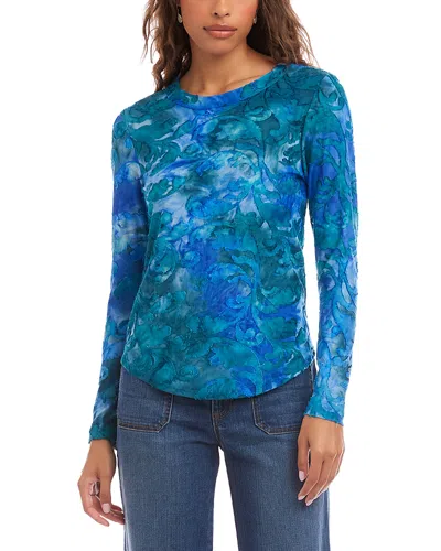 Karen Kane Long Sleeve Burnout Top In Blue