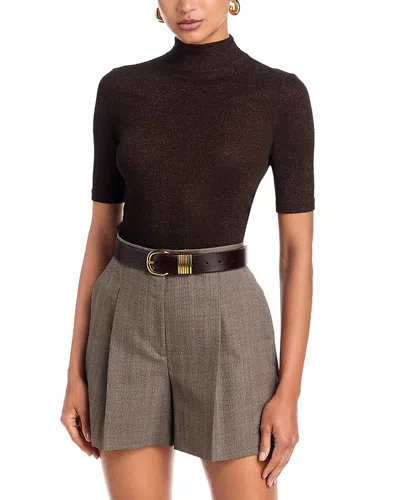 Frame The Lurex Turtleneck Tee In Brown