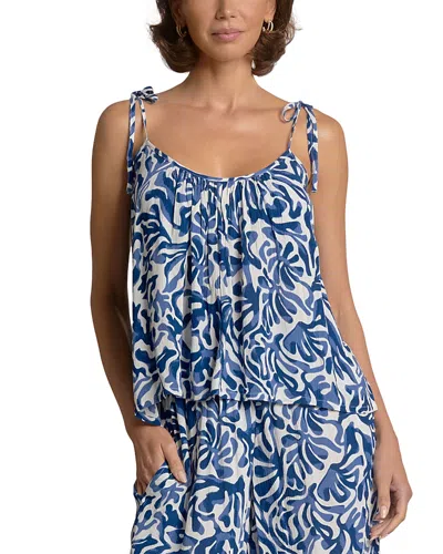 Elan Printed Tie Strap Top In Blue