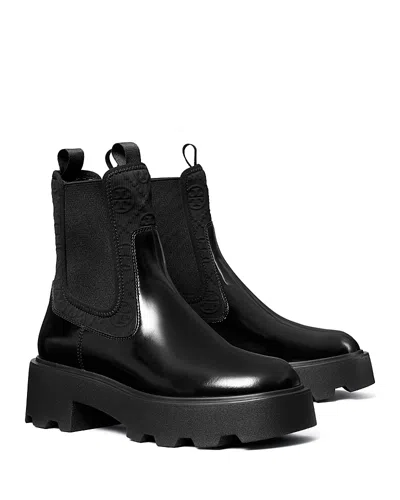 Tory Burch Black Leather And Fabric Chelsea Ankle Boots In Black
