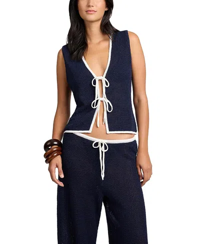 Onia Linen Knit Tie Front Tank Top In Blue