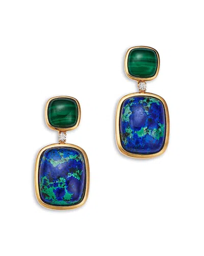 Bloomingdale's Fine Collection Malachite, Azurite & Diamond Drop Earrings In 14k Yellow Gold In Multi