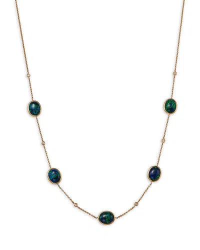 Bloomingdale's Fine Collection Azurite & Diamond Bezel Collar Necklace In 14k Yellow Gold, 16-18 In Gold