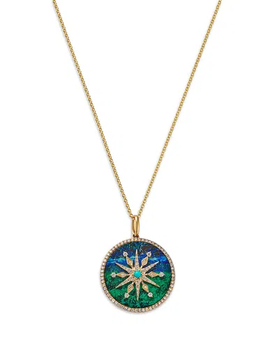 Bloomingdale's Fine Collection Azurite, Turquoise & Diamond Medallion Pendant Necklace In 14k Yellow Gold, 16-18 In Gold