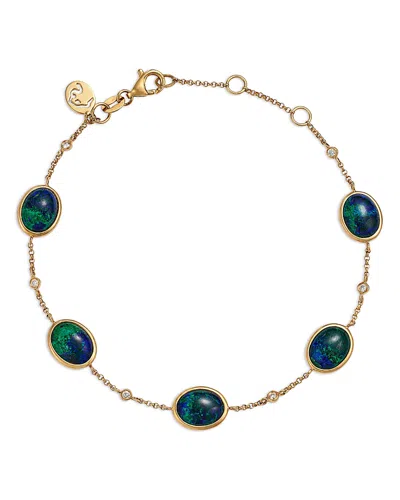 Bloomingdale's Fine Collection Azurite & Diamond Bezel Chain Bracelet In 14k Yellow Gold In Gold