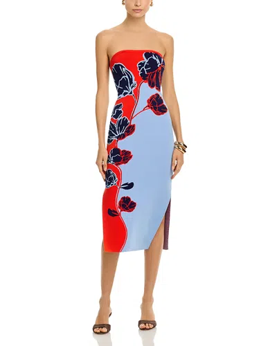 Milly Simone Strapless Midi Dress In Multi