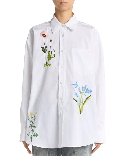 Stella Mccartney Floral-embroidered Cotton-poplin Shirt In White