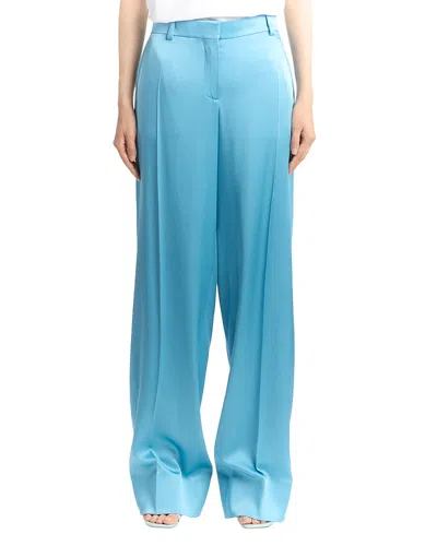 Stella Mccartney Satin Dropped Waist Straight Wide Leg Pants In Blue