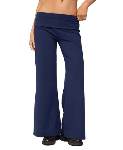 Edikted Petite Wide Leg Fold Over Pants In Blue