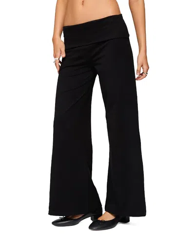 Edikted Petite Wide Leg Fold Over Pants In Black