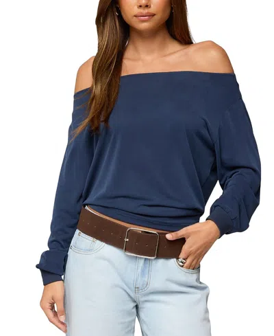 Edikted Nannie Off Shoulder Oversized Top In Blue