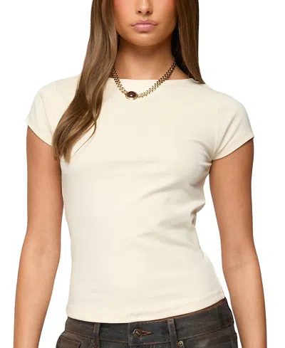 Edikted Oliana Ribbed Boat Neck T-shirt In White