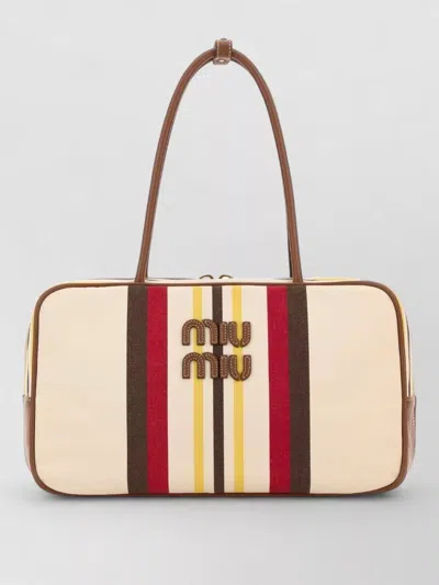 Miu Miu Canvas Shoulder Bag Featuring Dual Handles In Multi