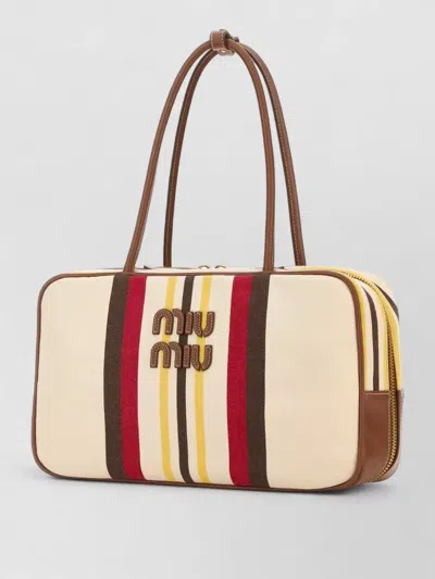 Miu Miu Canvas Shoulder Bag Featuring Dual Handles In Multi