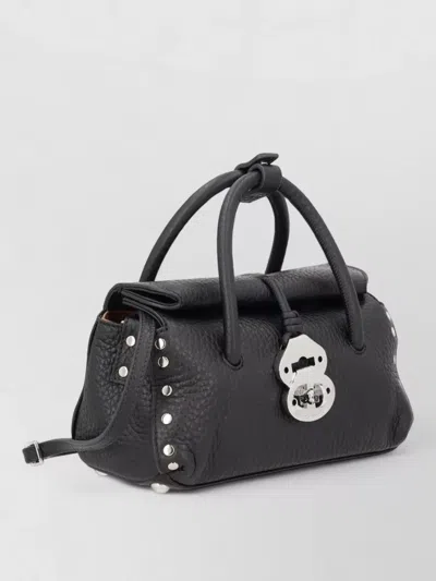 Zanellato Textured Shoulder Bag Studded Handle In Black