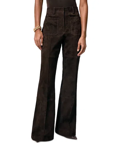 Reiss Petite Suede Flare Leg Pants In Brown