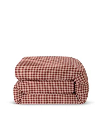 Piglet In Bed Gingham Linen Blend Duvet Cover, Queen In Burgundy