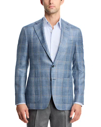 Canali Kei Wool, Silk & Linen Plaid Unstructured Trim Fit Sport Coat In Blue