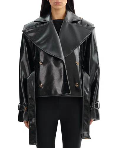 Lamarque Ladies Belted Faux Leather Jacket In Black