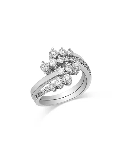 Bloomingdale's Fine Collection Diamond Cluster Bypass Ring In 14k White Gold, 1.03 Tcw In Silver