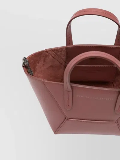 Brunello Cucinelli Versatile Leather Tote Bag With Shoulder Strap In Purple