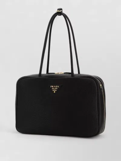 Prada Leather Shoulder Bag Featuring Double Handles In Black