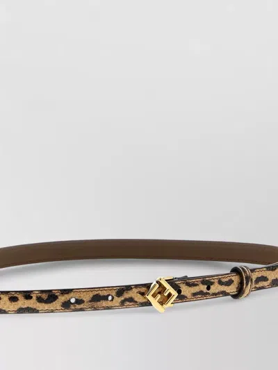Fendi Slim Animal Print Diamond Belt In Brown