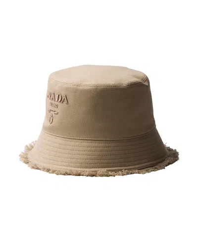 Prada Cotton Drill Bucket Hat In Brown