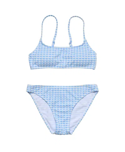 Snapper Rock Girls' Seaside Gingham Teen Crop Bikini - Big Kid In Blue