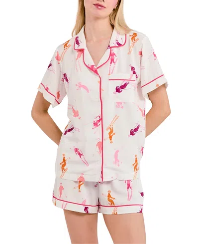 Katie Kime Bluebird Day Pajama Shorts Set In Multi