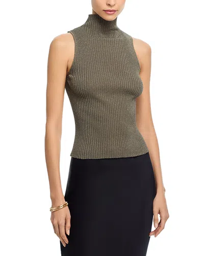 Leset Blake Ribbed Sleeveless Turtleneck Top In Green