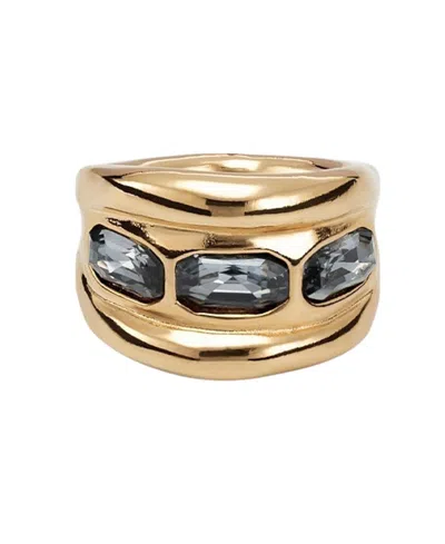Unode50 Three Gray Faceted Crystal Metal Alloy Ring In Gold
