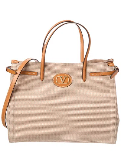 Valentino Antibes Medium Canvas Shopping Convertible Tote Bag In Brown