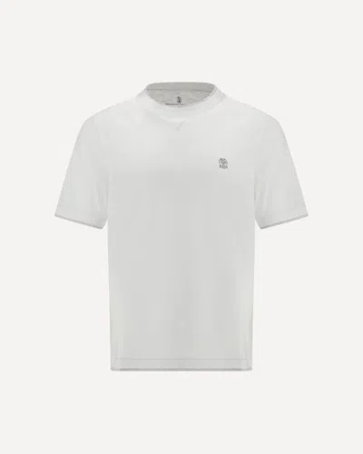 Brunello Cucinelli Men Cotton Jersey Crew-neck T-shirt With Logo And Faux-layering In White