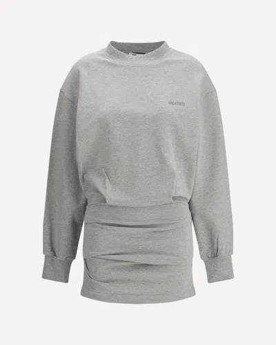 Attico Long-sleeve Ruched Mini Dress In Gray