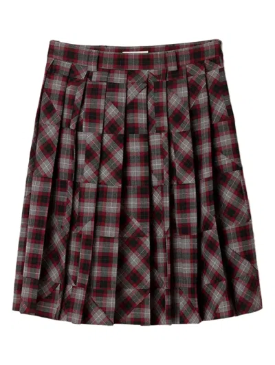 Miu Miu Tartan Patchwork Midi Skirt In Brown