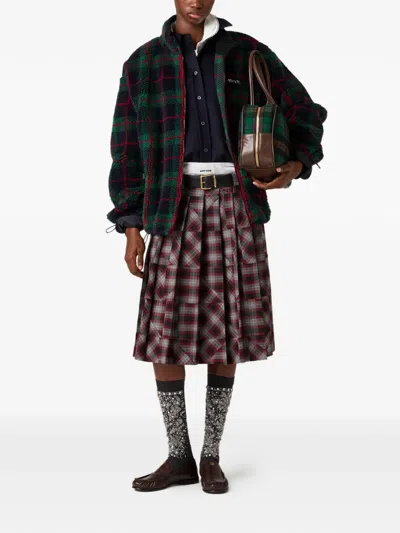 Miu Miu Tartan Patchwork Midi Skirt In Brown