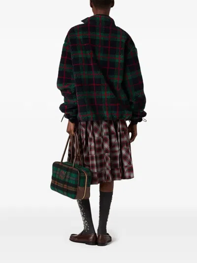 Miu Miu Tartan Patchwork Midi Skirt In Brown