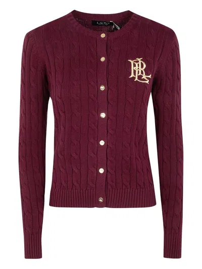 Ralph Lauren "ralhan" Long Sleeve Cardigan In Burgundy