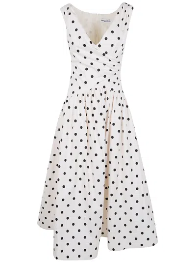 Self-portrait Polka Dot Cotton Midi Dress In Neutral