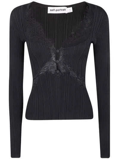 Self-portrait Lace Knit Top In Black