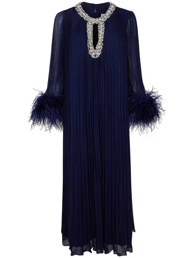 Self-portrait Chiffon Feather Midi Dress In Blue